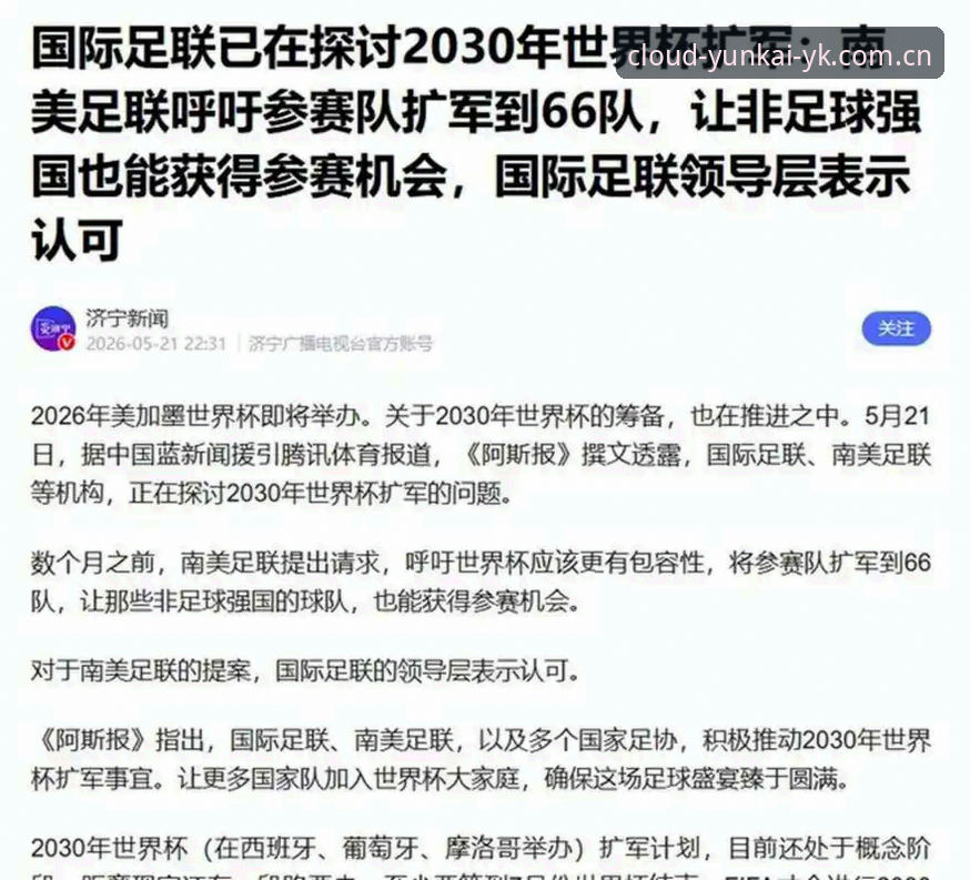 云开足球资讯评测 2030世界杯扩军66队最新进展:中国男足迎绝佳契机,云开全站平台深度解析赛事变革